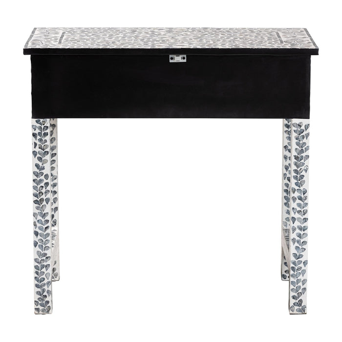 Diata Coastal Black and White Mother of Pearl Capiz Shell 2-Drawer Console Table
