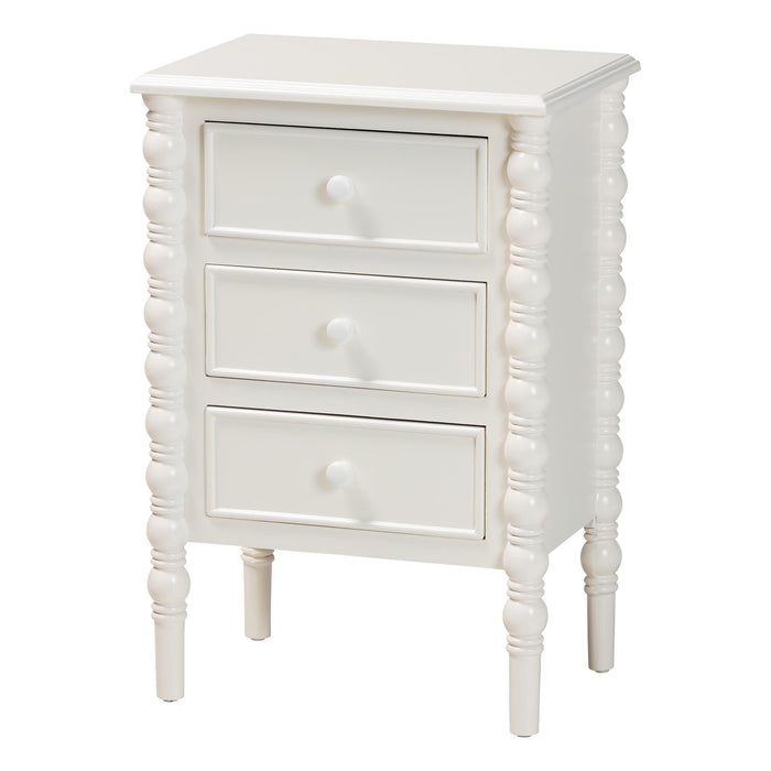 Malinda Classic White Wood 3-Drawer End Table with Spindle Legs