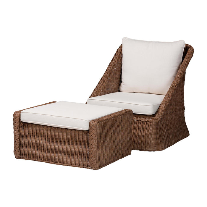 Derris Bohemian Rattan 2-Piece Arm Chair and Footstool Set