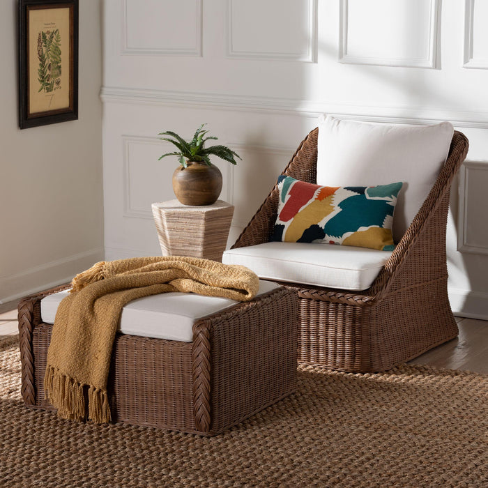Derris Bohemian Rattan 2-Piece Arm Chair and Footstool Set