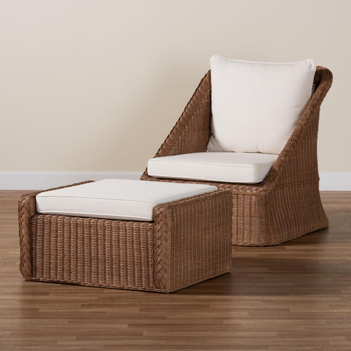 Derris Bohemian Rattan 2-Piece Arm Chair and Footstool Set
