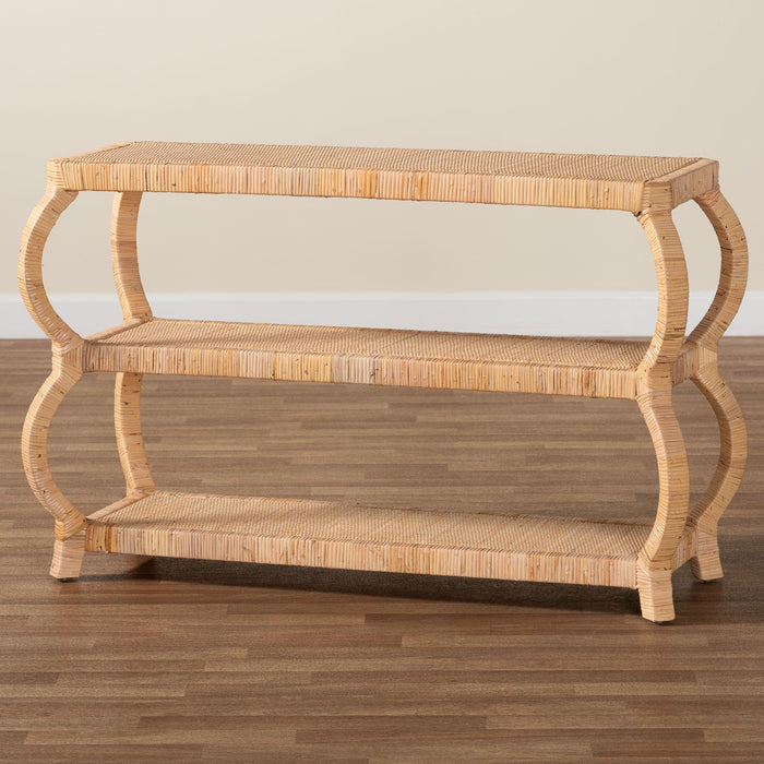 Dalida Bohemian Natural Rattan 3-Tier Console Table