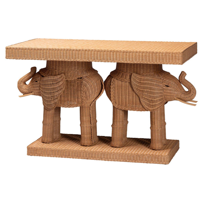 Elissa Bohemian Honey Rattan Elephant Console Table/Light Honey