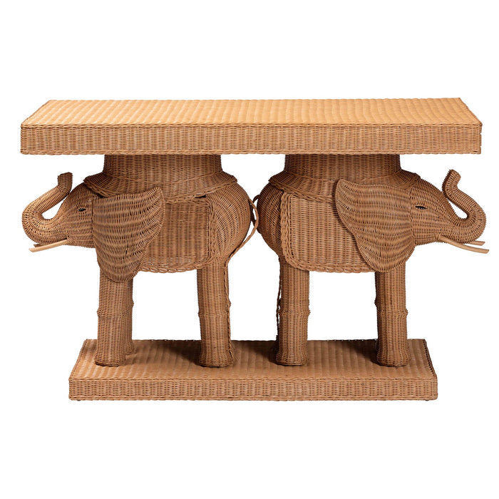 Elissa Bohemian Honey Rattan Elephant Console Table/Light Honey