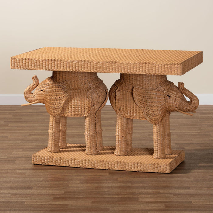 Elissa Bohemian Honey Rattan Elephant Console Table/Light Honey