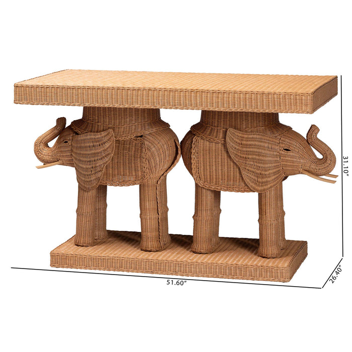 Elissa Bohemian Honey Rattan Elephant Console Table/Light Honey