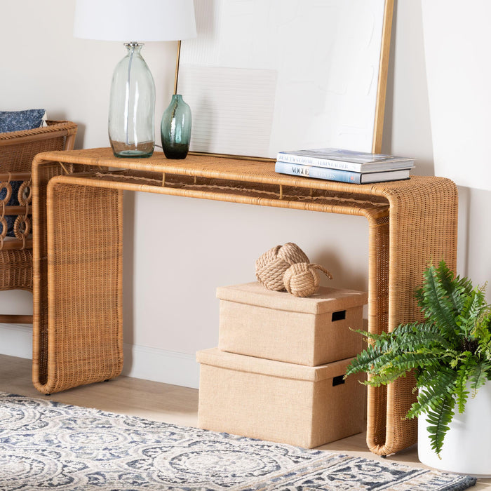 Nevada Bohemian Light Honey Rattan Console Table
