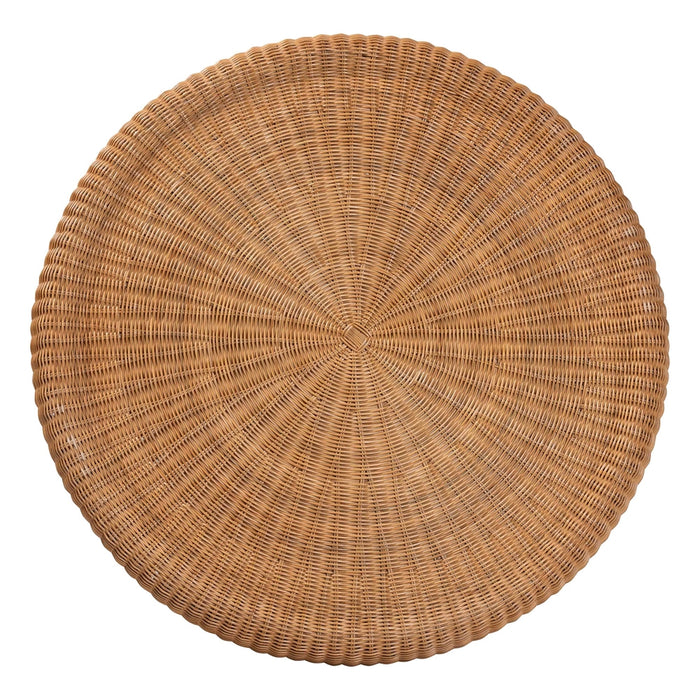 Avalon Natural Rattan Round Coffee Table with Scalloped Pedestal Base – Light Honey