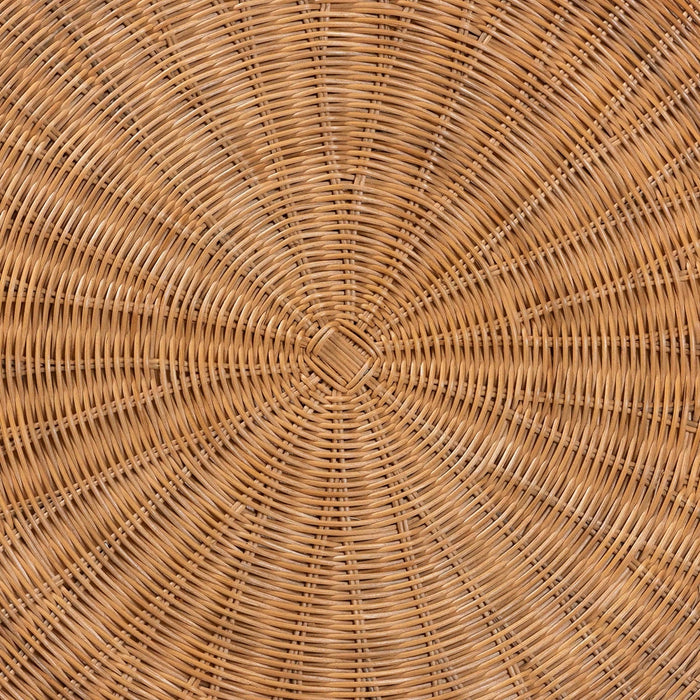 Avalon Natural Rattan Round Coffee Table with Scalloped Pedestal Base – Light Honey