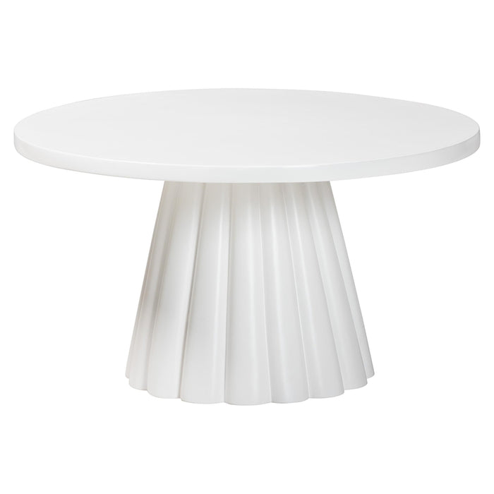 Parvana Round Coffee Table with Fluted Pedestal Base – White Resin