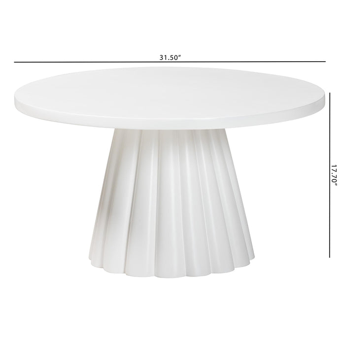 Parvana Round Coffee Table with Fluted Pedestal Base – White Resin