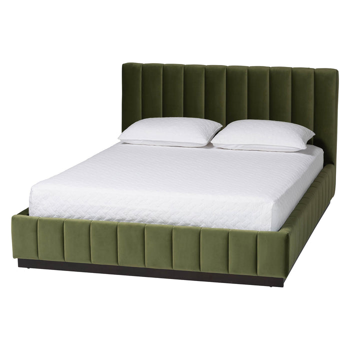 Granger Queen Velvet Platform Bed, Moss Green