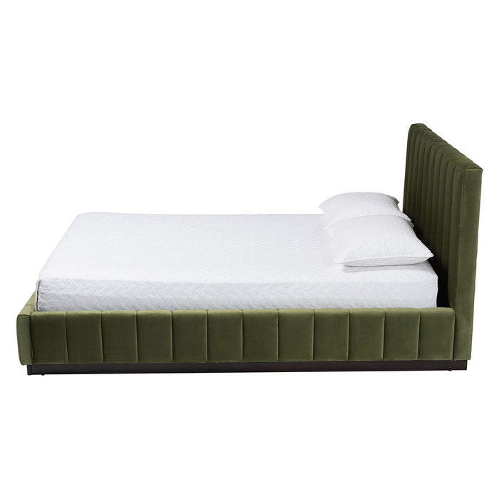 Granger Queen Velvet Platform Bed, Moss Green