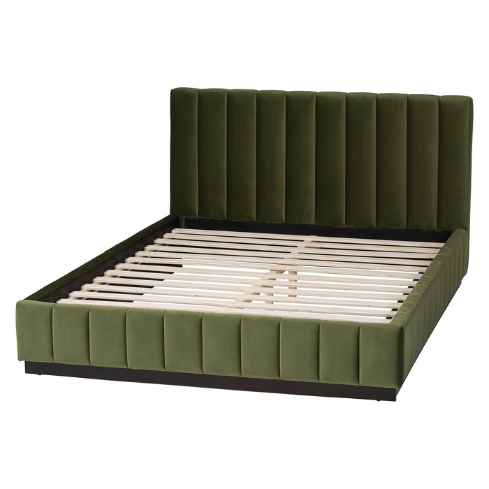 Granger Queen Velvet Platform Bed, Moss Green