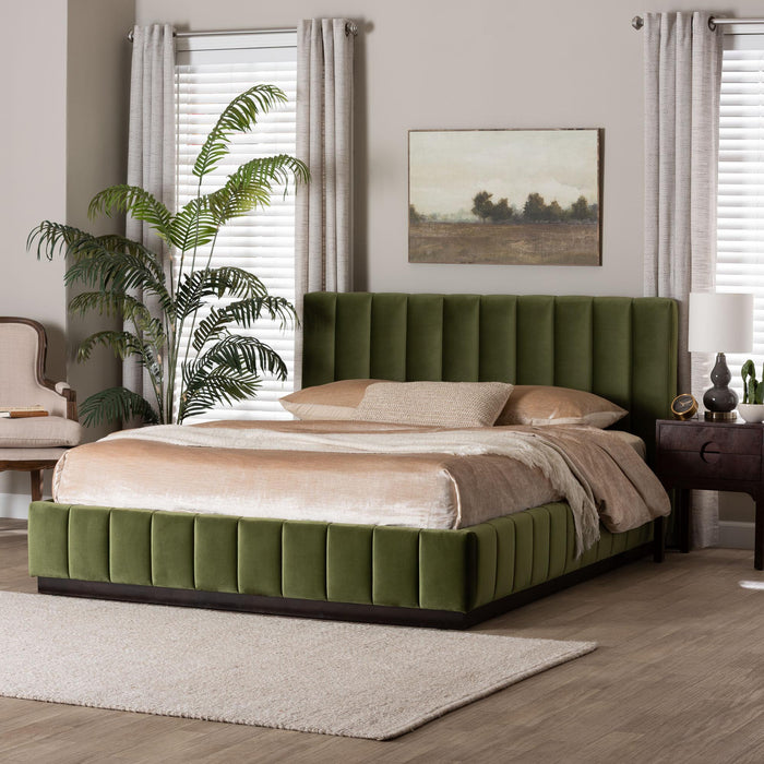 Granger Queen Velvet Platform Bed, Moss Green