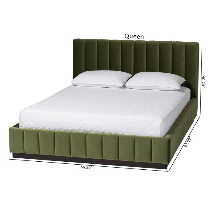 Granger Queen Velvet Platform Bed, Moss Green