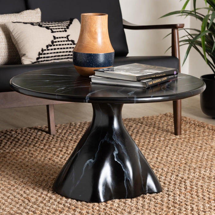 Aponi Round Black Marbled Resin Coffee Table