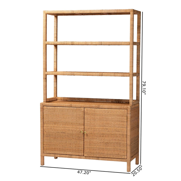 Mortis Natural Rattan Display Shelf with 2-Door Cabinet