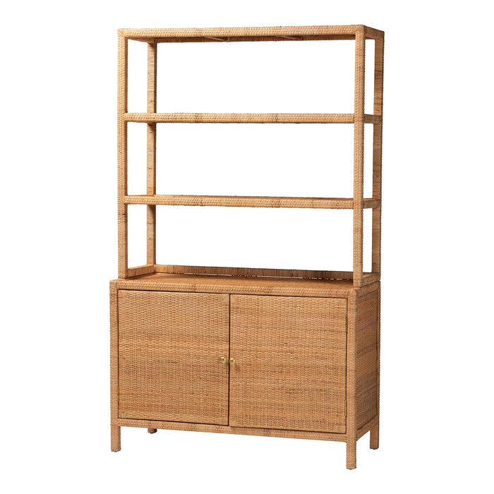 Mortis Natural Rattan Display Shelf with 2-Door Cabinet