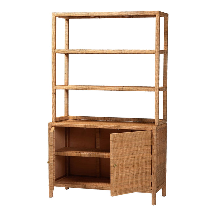 Mortis Natural Rattan Display Shelf with 2-Door Cabinet