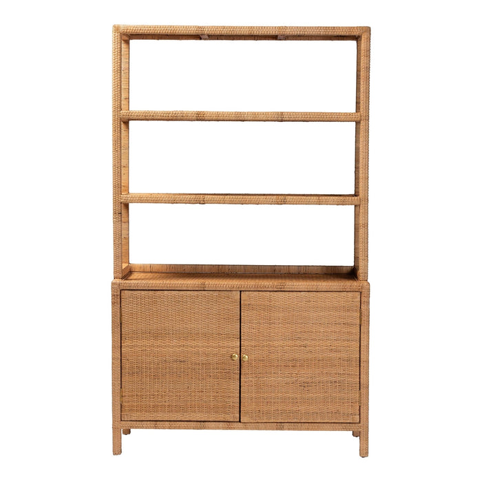 Mortis Natural Rattan Display Shelf with 2-Door Cabinet