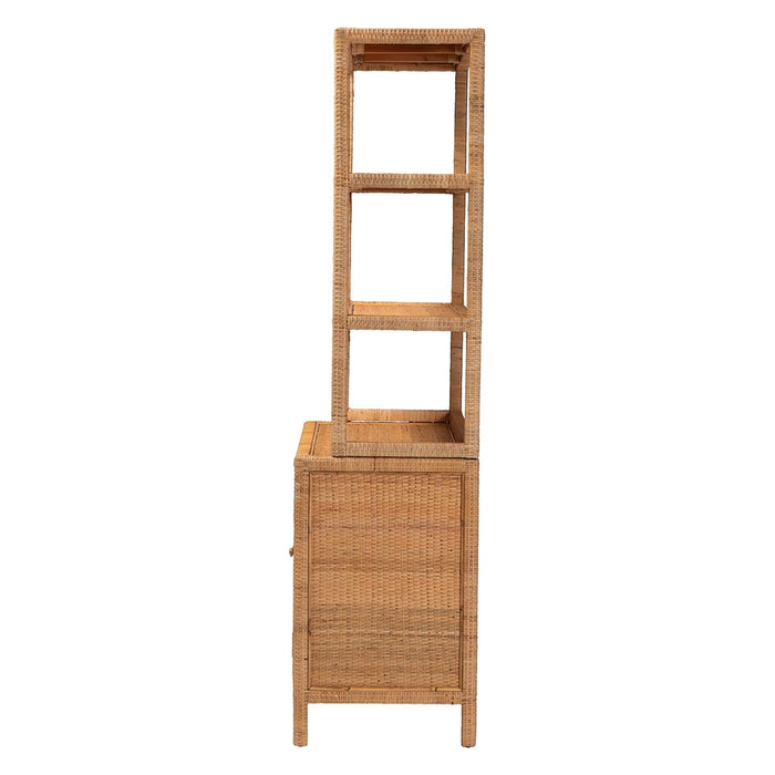 Mortis Natural Rattan Display Shelf with 2-Door Cabinet