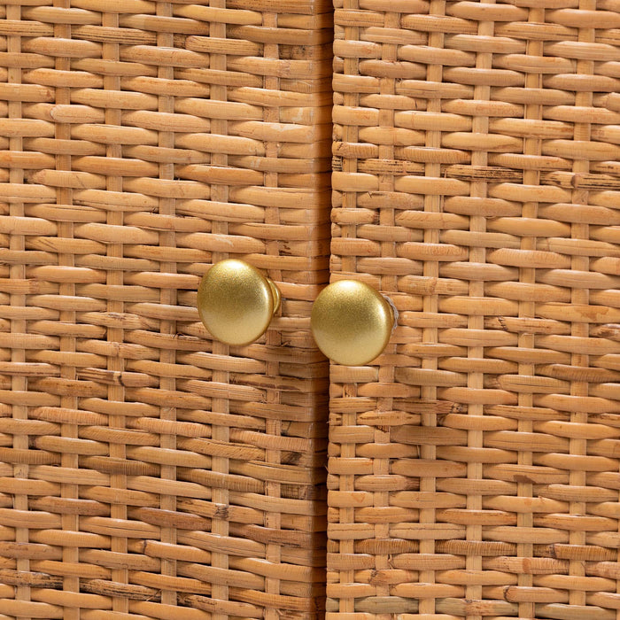 Mortis Natural Rattan Display Shelf with 2-Door Cabinet