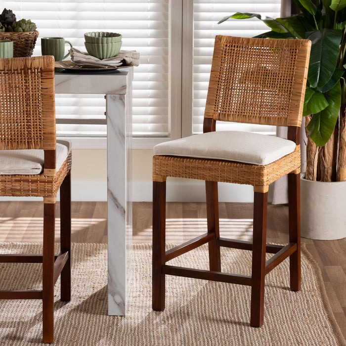 Lesia Bohemian Natural Rattan Counter Stool with Cushion