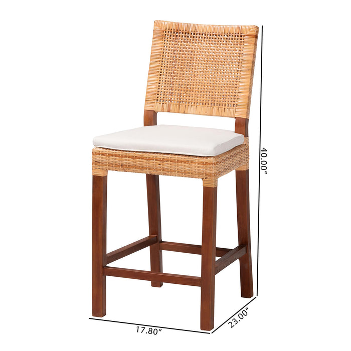 Lesia Bohemian Natural Rattan Counter Stool with Cushion