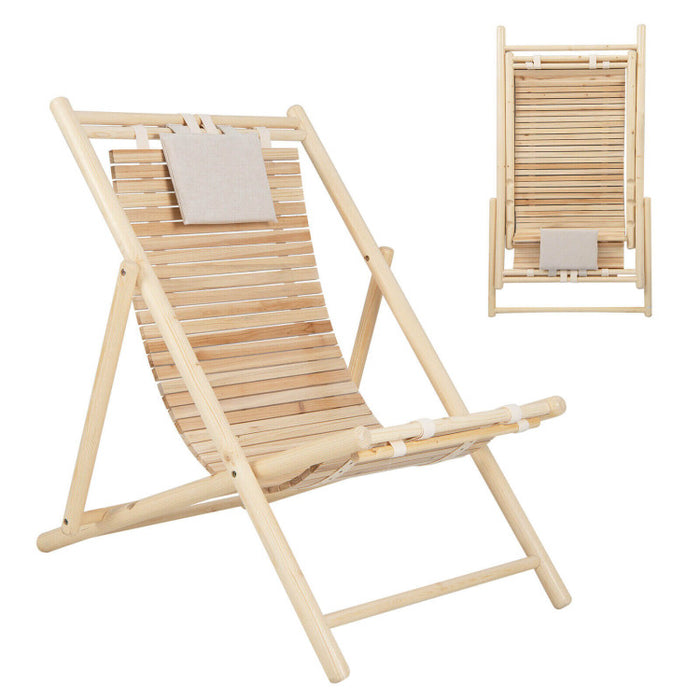 Solid Fir Wood Lounge Chair with 3-Level Adjustable Backrest
