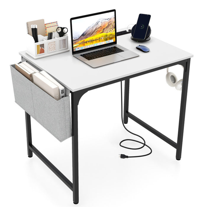 Compact Desk with Built-In Charging Station