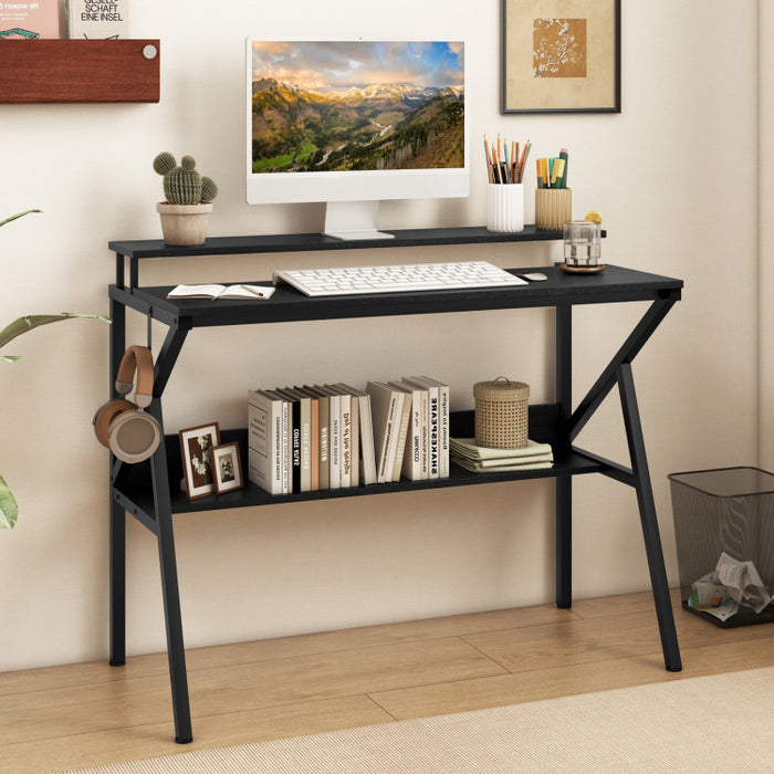 Space saving Computer Desk with Monitor Stand & Storage Shelf