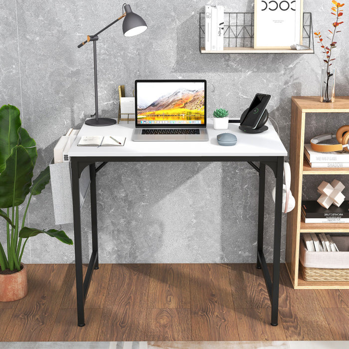 Compact Desk with Built-In Charging Station