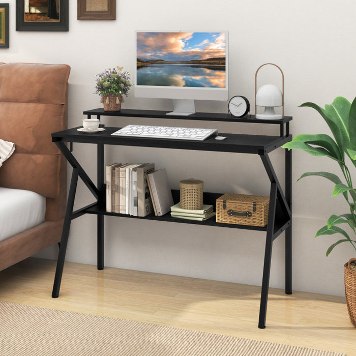 Space saving Computer Desk with Monitor Stand & Storage Shelf