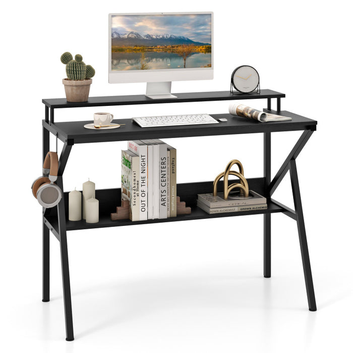 Space saving Computer Desk with Monitor Stand & Storage Shelf
