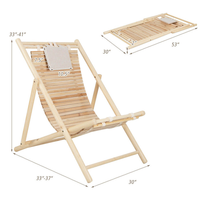 Solid Fir Wood Lounge Chair with 3-Level Adjustable Backrest