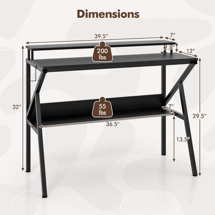 Space saving Computer Desk with Monitor Stand & Storage Shelf