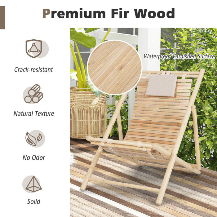 Solid Fir Wood Lounge Chair with 3-Level Adjustable Backrest