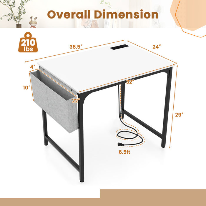 Compact Desk with Built-In Charging Station