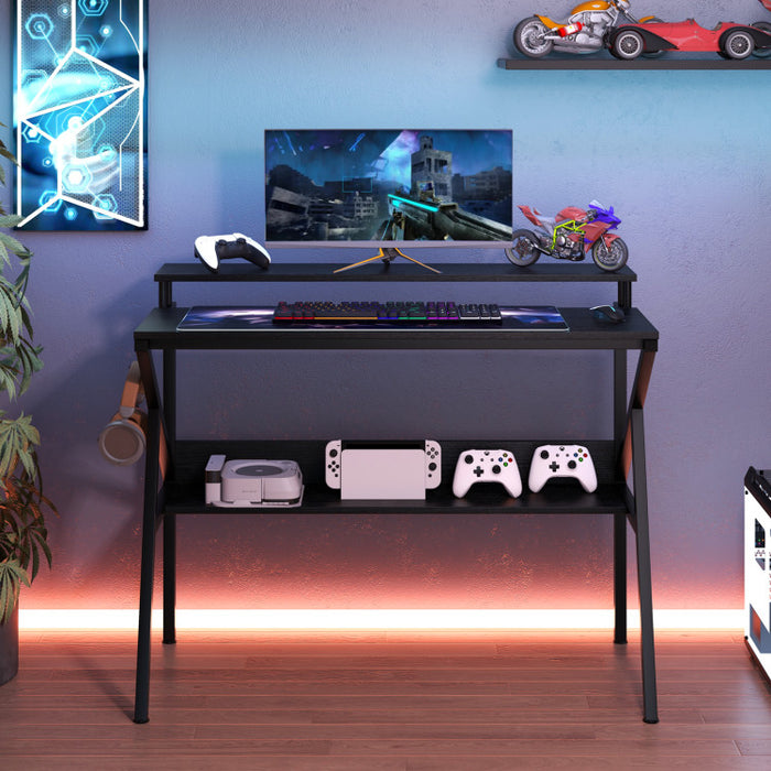 Space saving Computer Desk with Monitor Stand & Storage Shelf