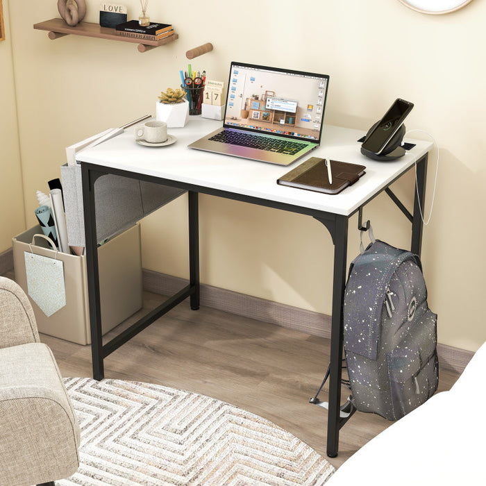 Compact Desk with Built-In Charging Station