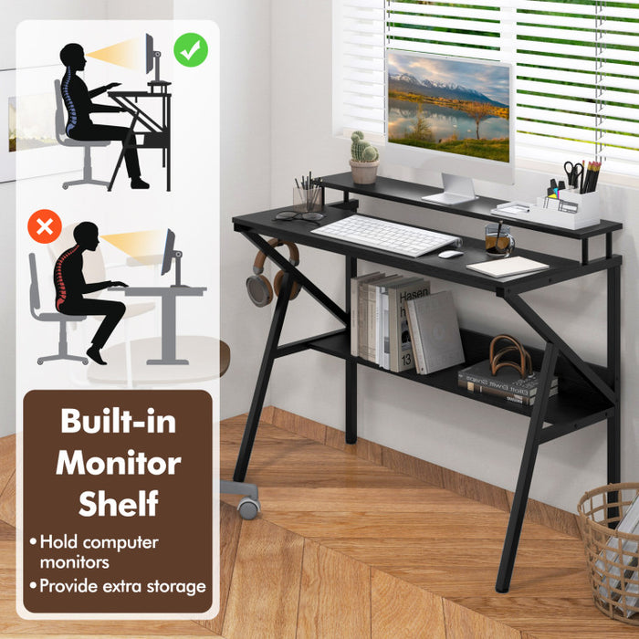 Space saving Computer Desk with Monitor Stand & Storage Shelf