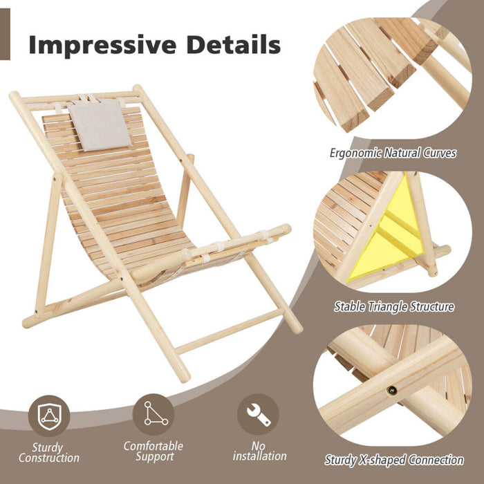 Solid Fir Wood Lounge Chair with 3-Level Adjustable Backrest