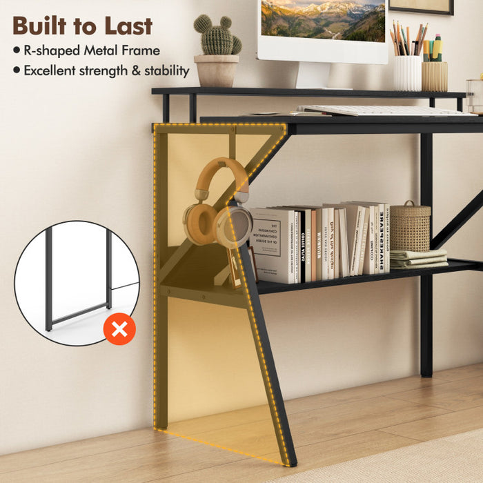 Space saving Computer Desk with Monitor Stand & Storage Shelf