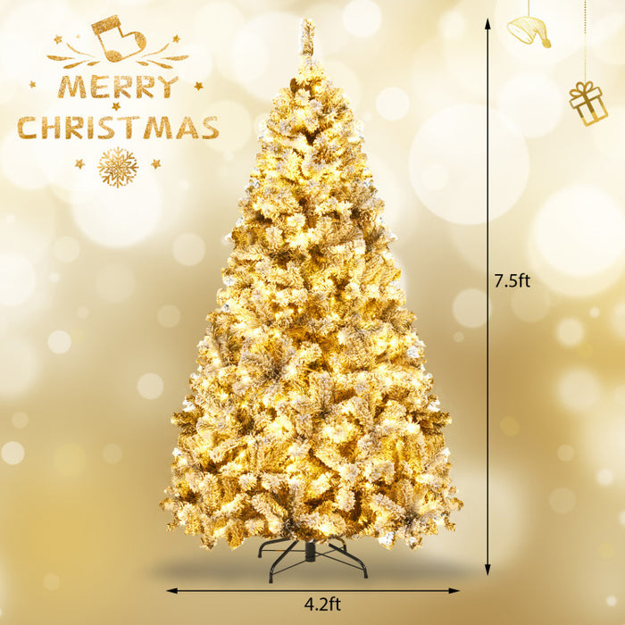 Pre Lit Premium Snow Flocked Hinged Artificial Christmas Tree