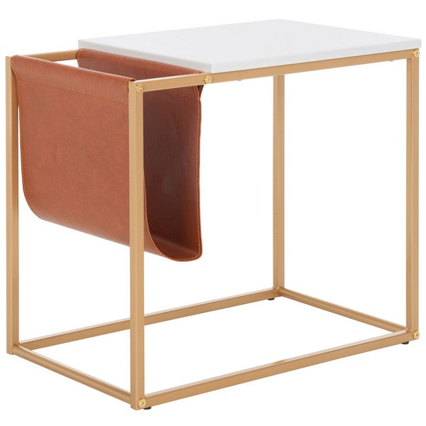 Eugenia Side Table/White/Brown/Gold