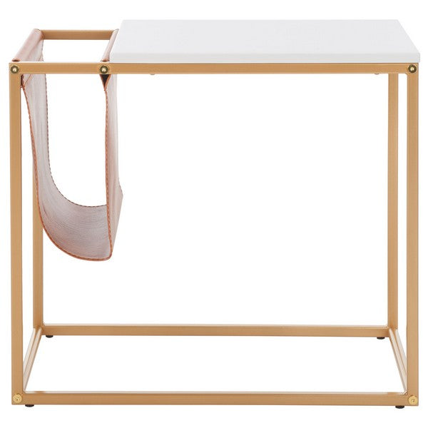 Eugenia Side Table/White/Brown/Gold