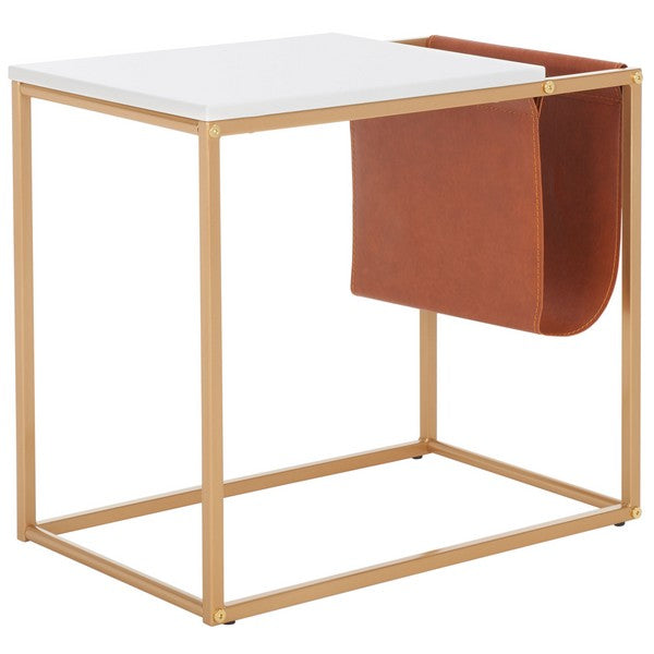 Eugenia Side Table/White/Brown/Gold