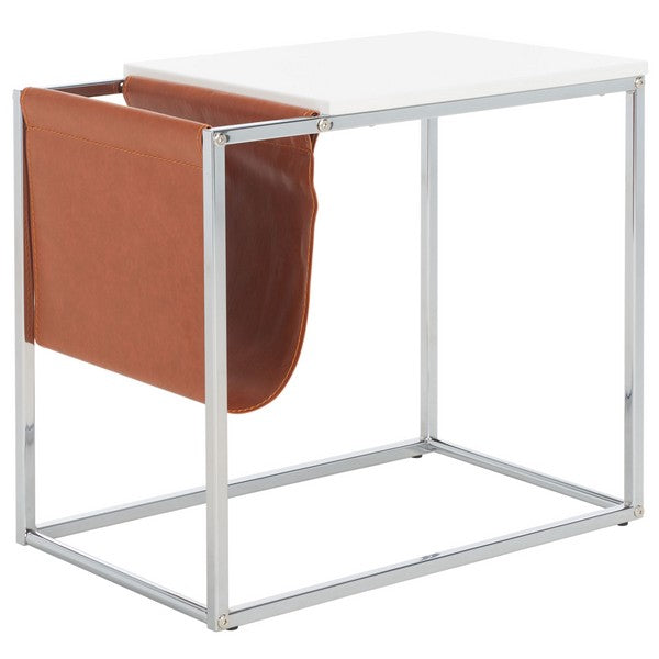 Eugenia Side Table/White/Brown/Chrome