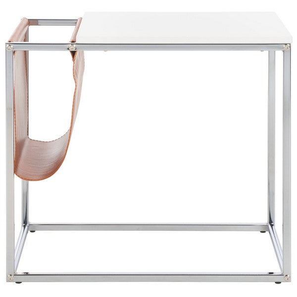 Eugenia Side Table/White/Brown/Chrome